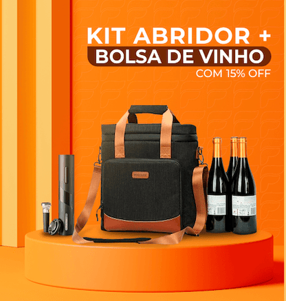 Kit Vino - Abridor Elétrico + Bolsa Térmica + 3 Brindes!